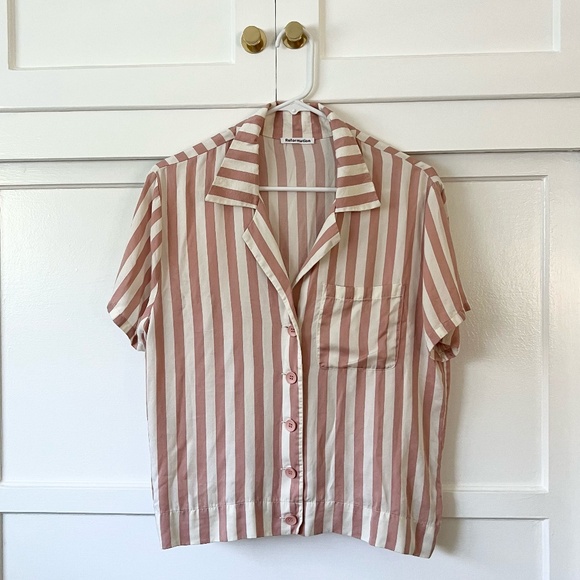 Reformation Cameran Pajama Top Pink and White Striped Size Small - Picture 2 of 7